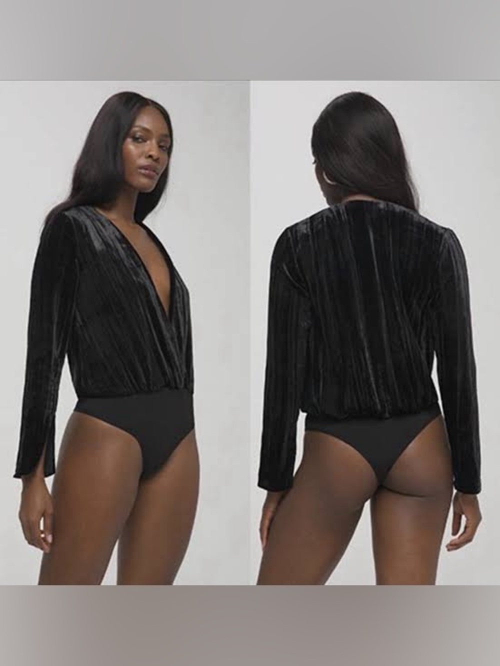 Good American Black Velvet Plunge Wrap Bodysuit NWOT Size 5, XXL